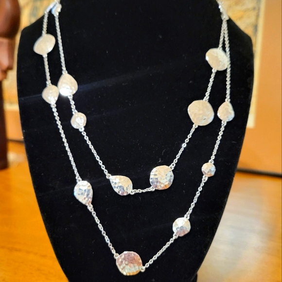 Melinda Maria Sabrina Long Necklace Hammered Pod Silvertone Lovely Piece… - Picture 1 of 5